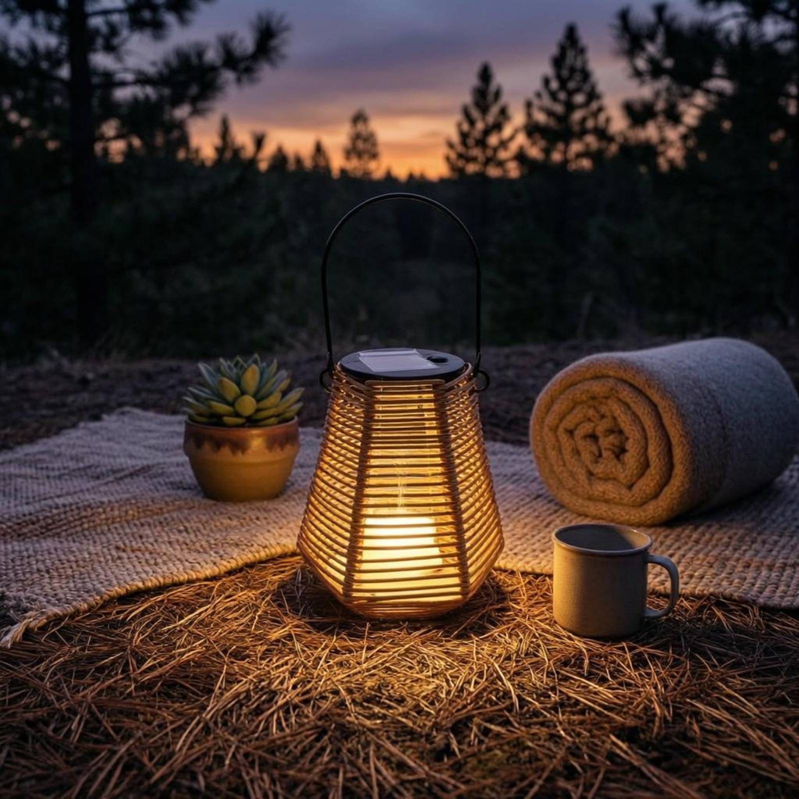 Outdoor Camping Lantern - Solar Hanging Lantern Open Slatted Solar