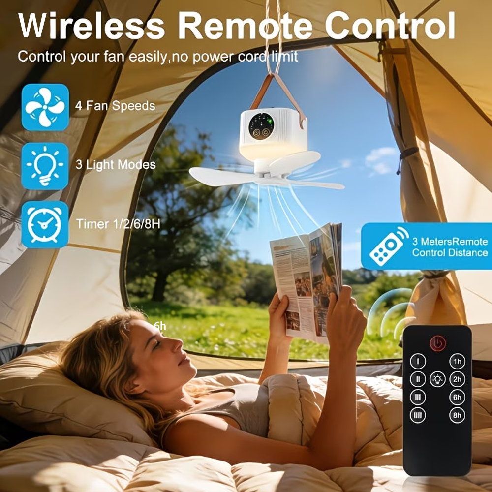 Outdoor Camping House - Portable Ceiling Fan with Light 3600/7200mAh