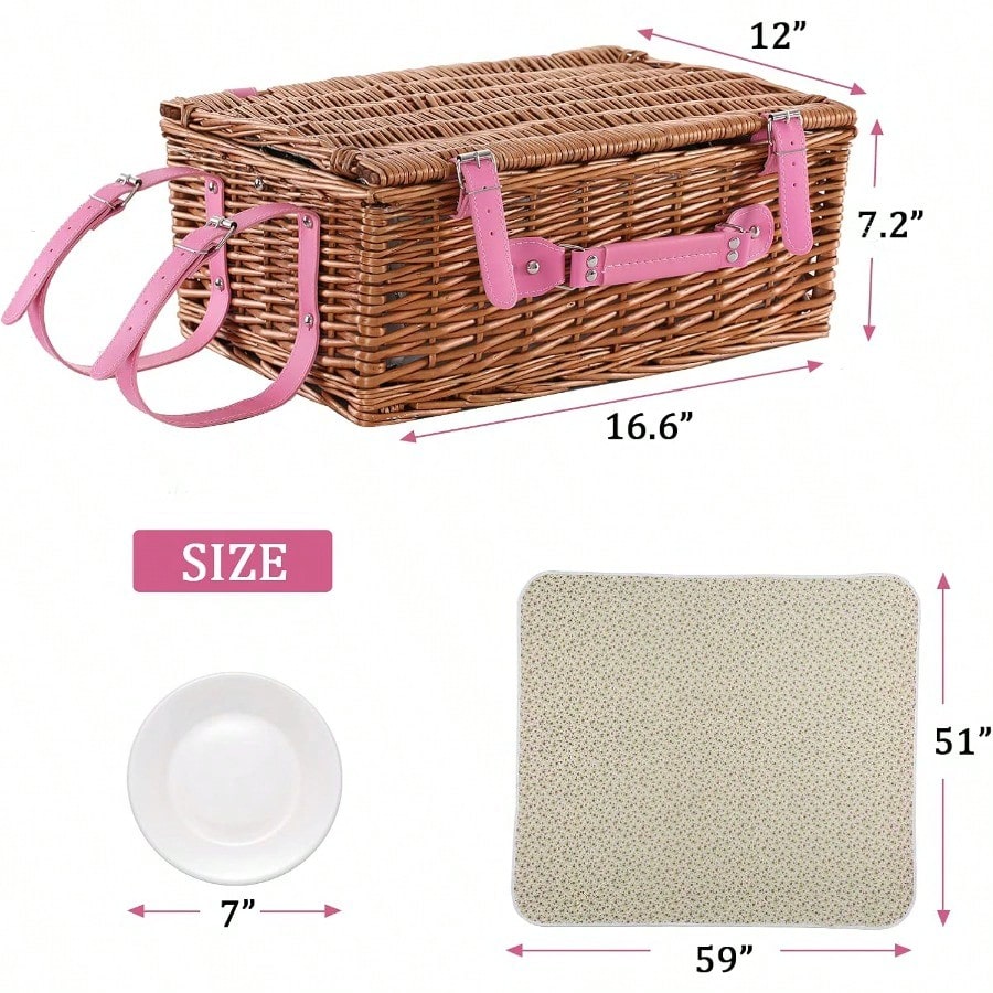Wicker Picnic Basket For 4 Wit - đánh giá và giá Outdoor Camping Blanket
