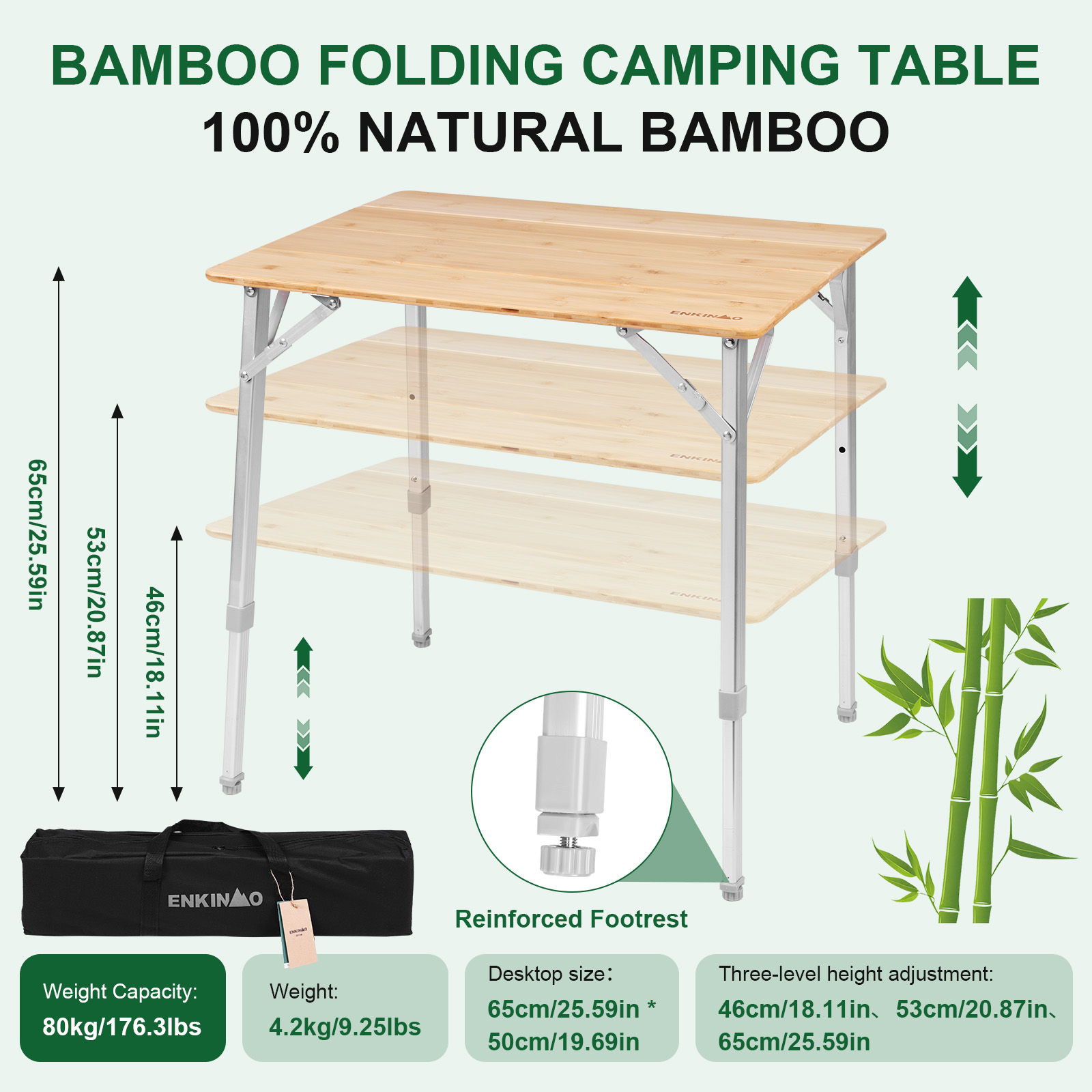 Adjustable Height Folding Bamb - đánh giá và giá Outdoor Camping Cooking Table