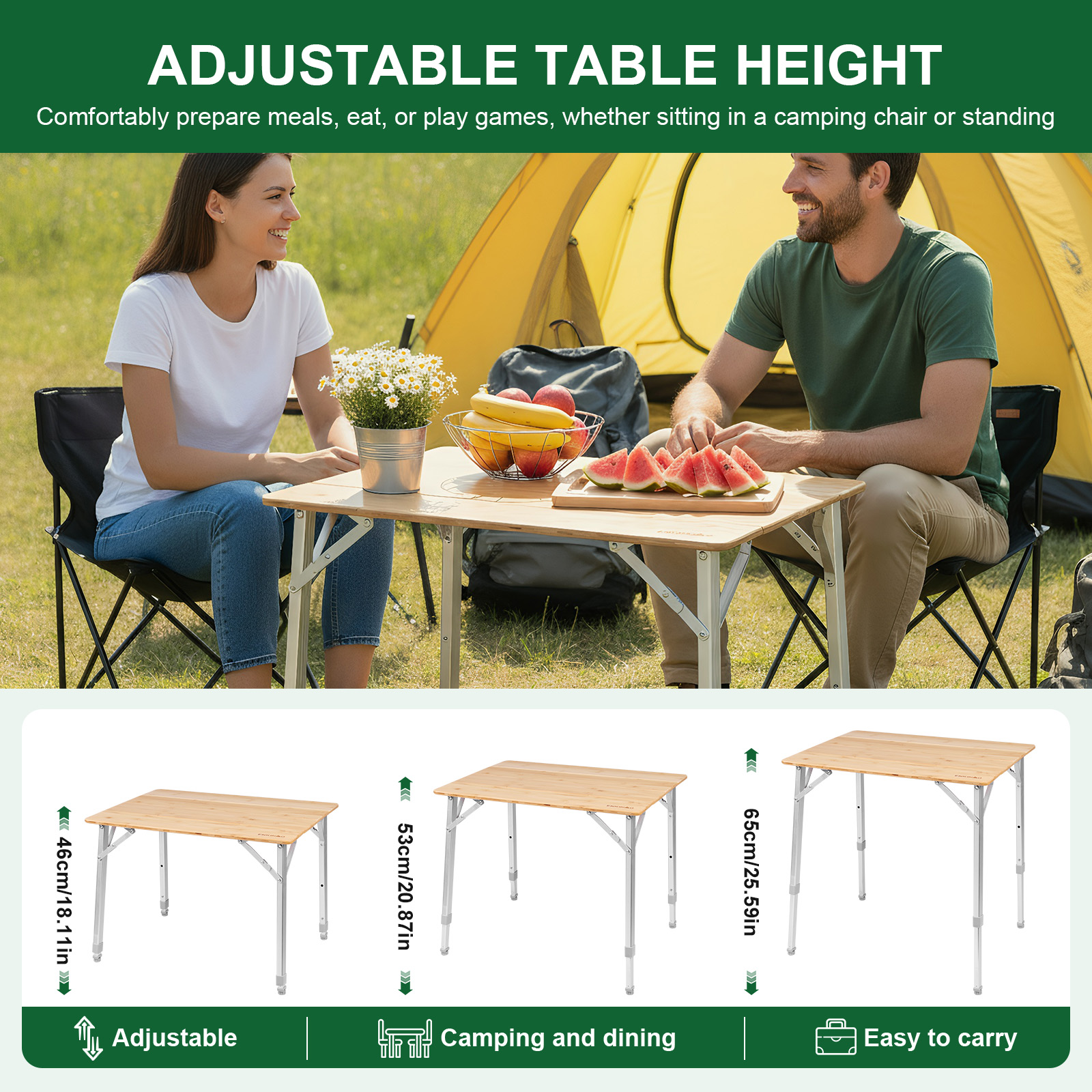 Adjustable Height Folding Bamb - đánh giá và giá Outdoor Camping Cooking Table