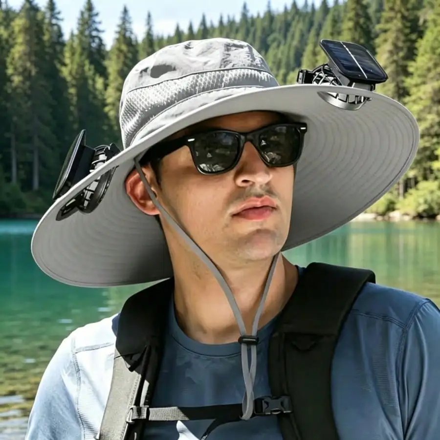 Men's Solar Fan Cap With Mesh  - đánh giá và giá Outdoor Camping Activities For Adults