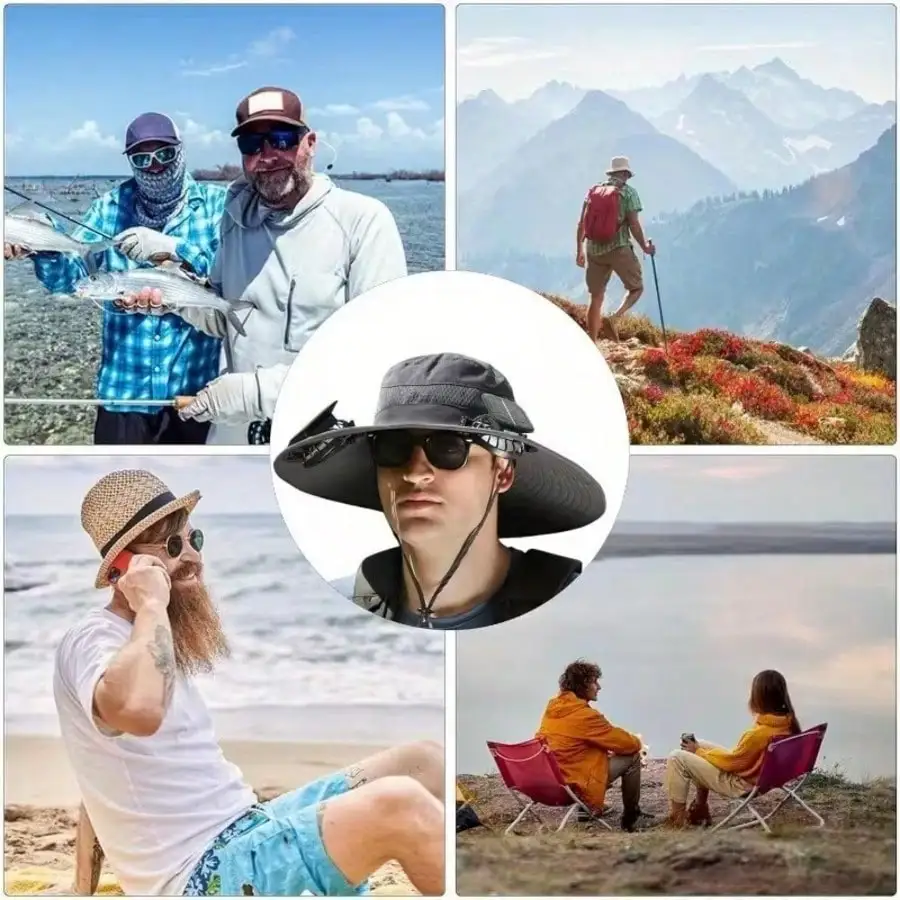 Men's Solar Fan Cap With Mesh  - đánh giá và giá Outdoor Camping Activities For Adults