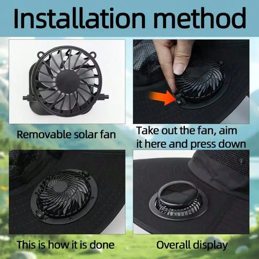 Men's Solar Fan Cap With Mesh  - đánh giá và giá Outdoor Camping Activities For Adults